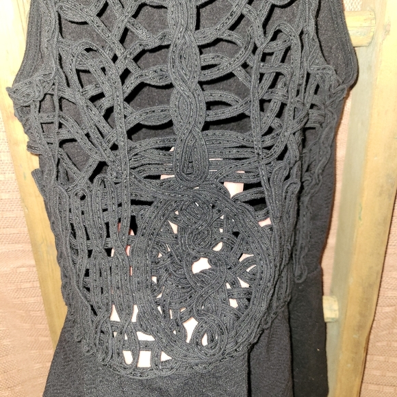 Free People Flared Braided Open Back Black Top - Picture 4 of 5
